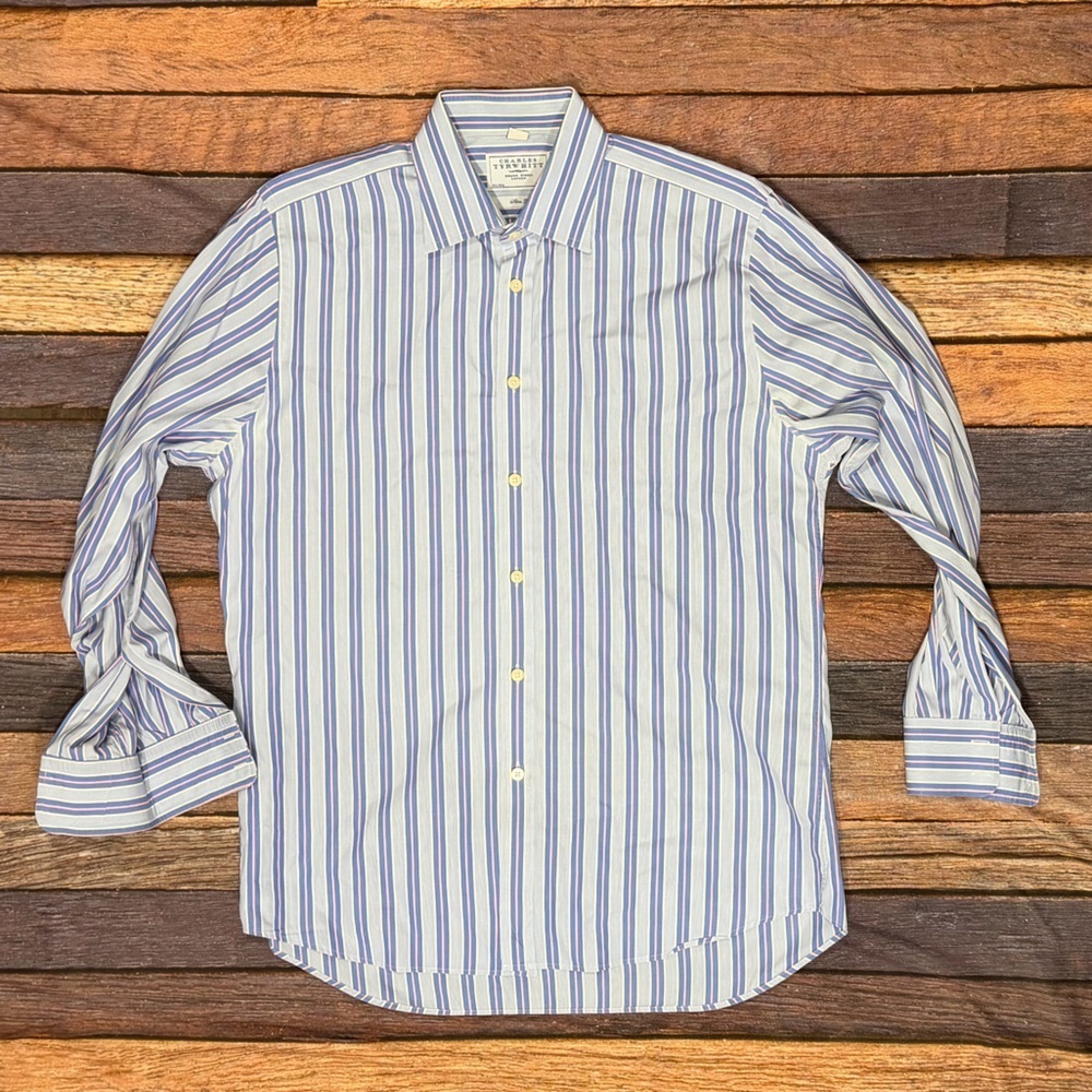 Charles Tyrwhitt Blue and Pink Striped Shirt Business Preppy Top Interview